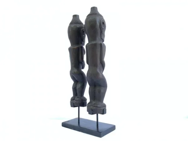 MALE and FEMALE 390mm BATAK WARRIOR STATUE Ancestral Facial Sculpture Indonesia Couple Gift
