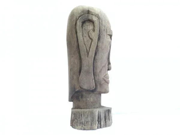 DAYAK HEAD WOODEN SKULL FACIAL 12.5 lb Statue Sculpture Primitive Figure Borneo