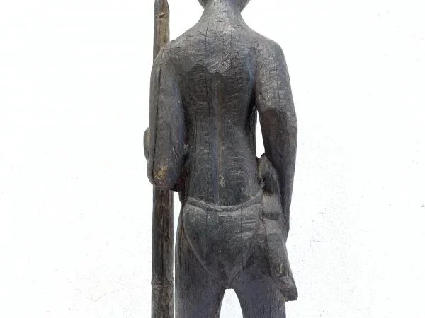 MASSIVE 840mm DAYAK WARRIOR and SPEAR Antique Sculpture Artifact Borneo Headhunter