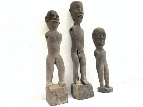 THREE ERODED 410-580mm statue tribal Patung Polisi Police Figure Borneo AUTHENTIC
