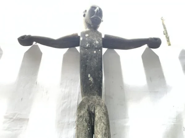 HUMAN SIZE 1660mm GUARDIAN STATUE Eroded Outdoor deco Dayak Figure Sculpture RARE