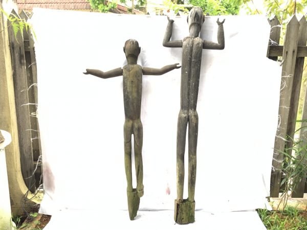 TWO GIANT STATUE 1280 and 1480mm MALE and FEMALE DAYAK asian Figure Sculpture