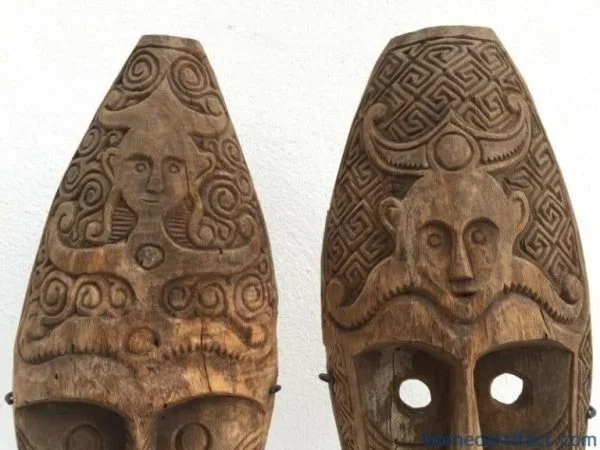 (ONE PAIR) HUSBAND & WIFE MASK Nias Indonesia Artifact Sculpture Figure Statue
