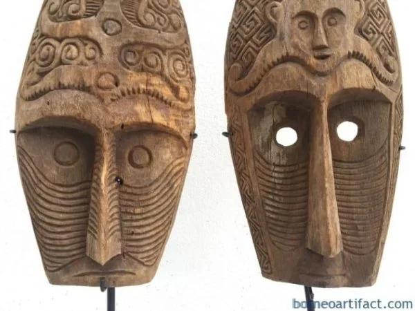 (ONE PAIR) HUSBAND & WIFE MASK Nias Indonesia Artifact Sculpture Figure Statue