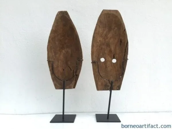 (ONE PAIR) HUSBAND & WIFE MASK Nias Indonesia Artifact Sculpture Figure Statue