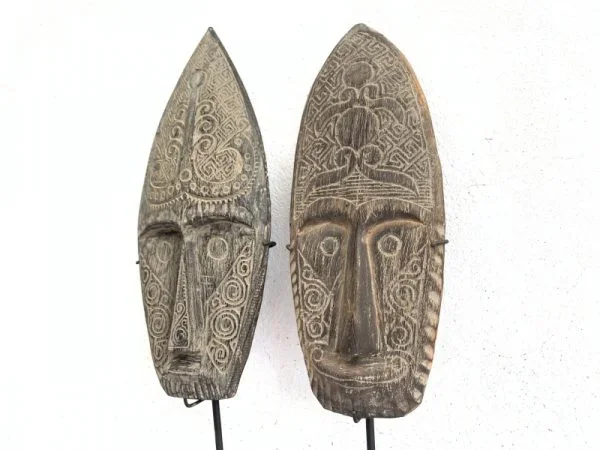 MALE and FEMALE 590mm NIAS NATIVE Indonesian MASK Sculpture Figure Statue Carving Asia Asian