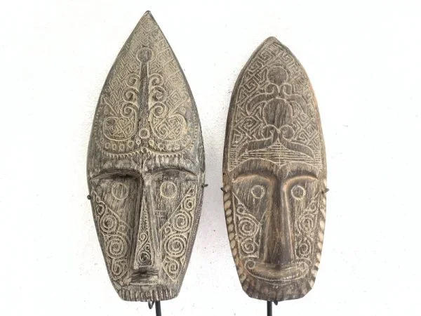 MALE and FEMALE 590mm NIAS NATIVE Indonesian MASK Sculpture Figure Statue Carving Asia Asian