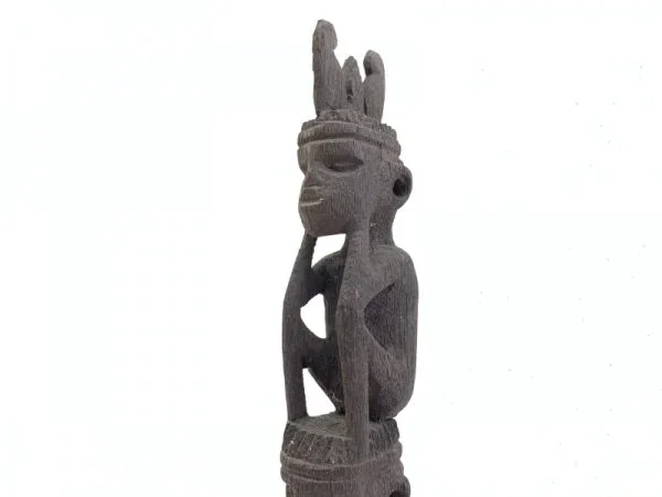 THREE MAN RITUAL POLE Dayak Bahau Guardian Figure Sculpture Artifact Antique Effigy Borneo
