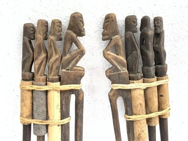 THREE IN ONE TunTun Ritual Mini Totem Pole Stick Hunter Headhunter Dayak Statue asian ornament