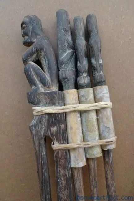 THREE IN ONE TunTun Ritual Pole Stick Hunter Headhunter Dayak Dyak Statue Borneo