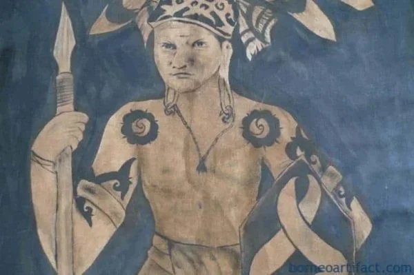 #OILPAINTING:DAYAKHUNTERFIGURESculptureDrawingOnCanvasBorneoTribe