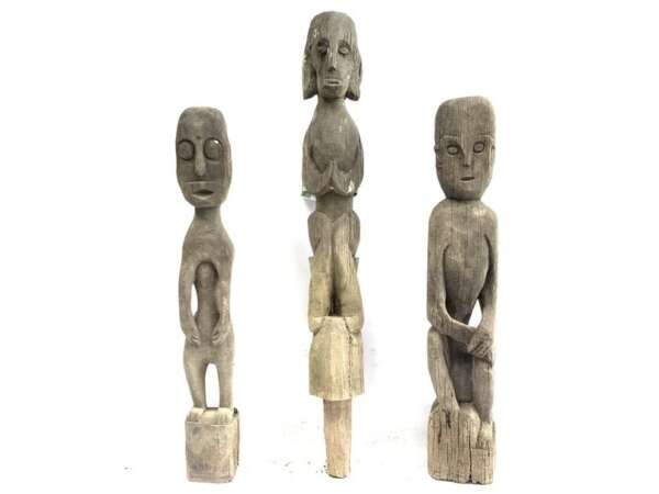 Eroded Weathered Statue 680-860mm Three Dayak Guardian Hampatong Patung Kebahan Figure Figurine Sculpture