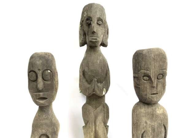 Eroded Weathered Statue 680-860mm Three Dayak Guardian Hampatong Patung Kebahan Figure Figurine Sculpture