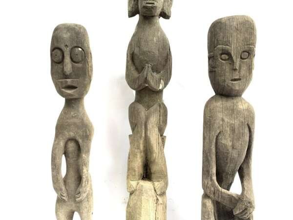 Eroded Weathered Statue 680-860mm Three Dayak Guardian Hampatong Patung Kebahan Figure Figurine Sculpture