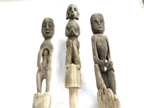 Eroded Weathered Statue 680-860mm Three Dayak Guardian Hampatong Patung Kebahan Figure Figurine Sculpture