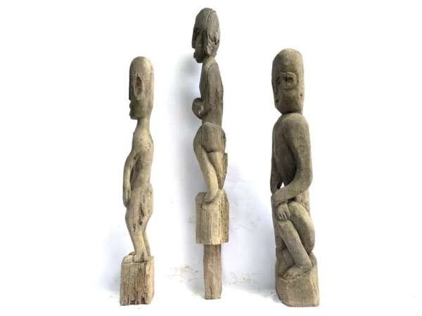 Eroded Weathered Statue 680-860mm Three Dayak Guardian Hampatong Patung Kebahan Figure Figurine Sculpture
