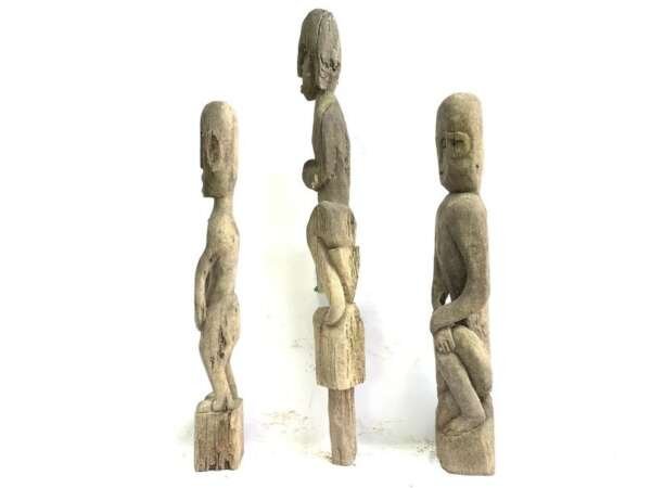 Eroded Weathered Statue 680-860mm Three Dayak Guardian Hampatong Patung Kebahan Figure Figurine Sculpture