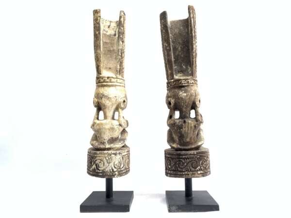 Warrior Sculpture (1 Pair) Antique Impressive Ancestor Adu Figurine Nias Statue Wooden Figure