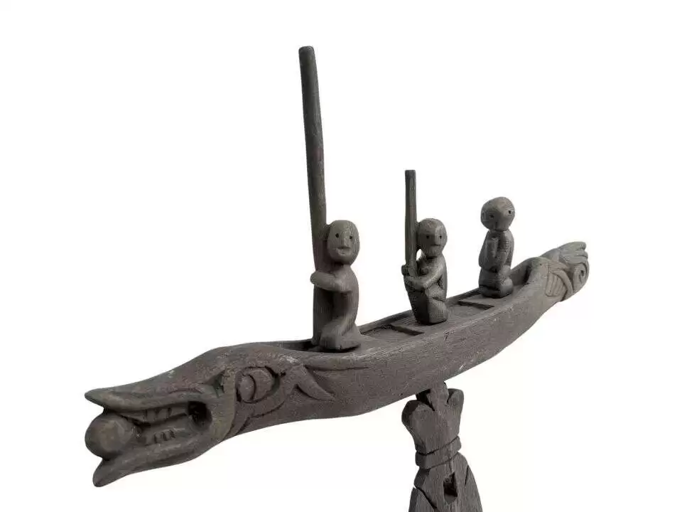Crocodile Boat 590mm Miniature War Vessel Native Tribal Primitive Figure Statue Sculpture Dayak Borneo Crocodile Boat 590mm Miniature War Vessel Native Tribal Primitive Figure Statue Sculpture Dayak Borneo