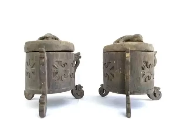 Traditional Container 180mm One Pair Tribal Box Lupong Medicine Jewelry Animal Statue Borneo