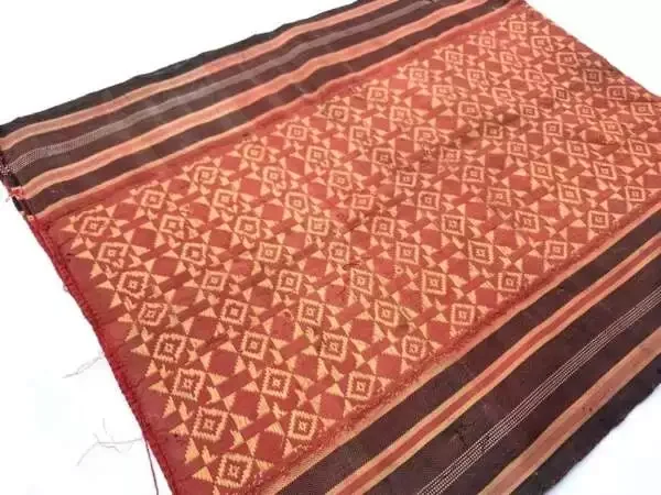 Antique Textile 555mm Tribal Skirt Red Dress Ketupat Rhombus Rice Cake Sarong Garment