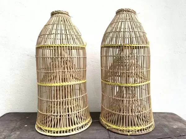 Traditional Fish Trap 710mm (One Pair) Bubu Lantai Rattan Lure Bait Trap Outdoor Fishing