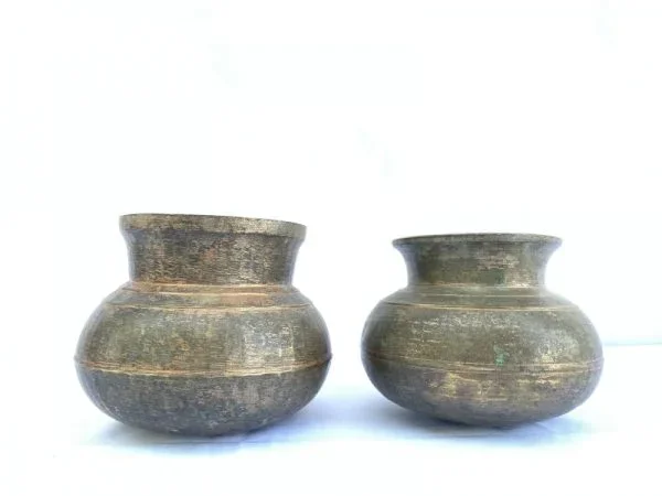 ONE PAIR Cooking POT Of Borneo 120mm Antique Brass Cooker Basin Couldron Metal