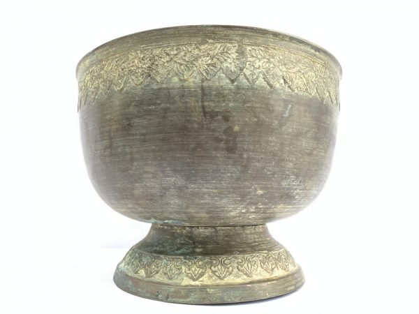 ANTIQUE BRASS BOWL 255mm Xxxl Cup Sulang Vintage Hand-forged Asian Pedestal