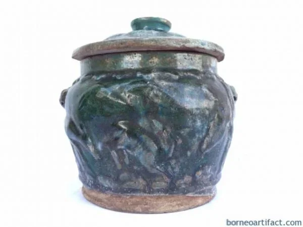 GLAZEDGREENmmANTIQUEKamchengCoveredJarPotBoxFoodServingChineseArt