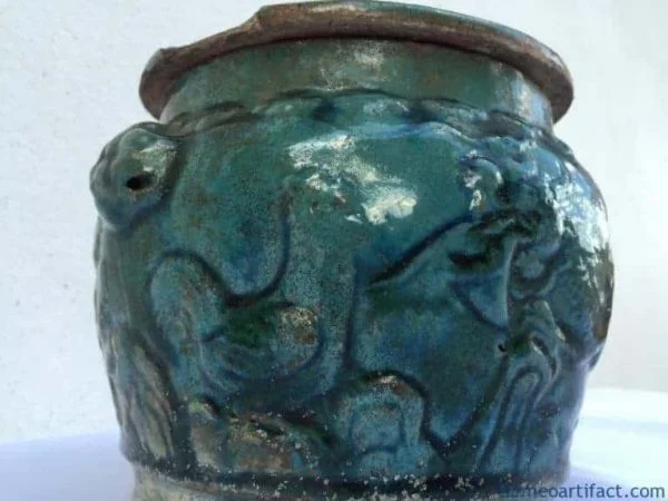 GLAZEDGREENmmANTIQUEKamchengCoveredJarPotBoxFoodServingChineseArt