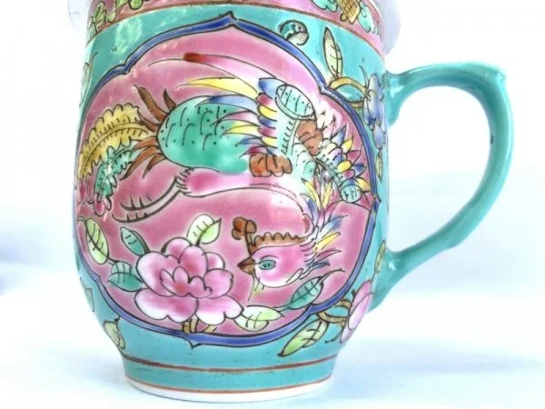 EXTREMELY RARE 130mm OLD NYONYA COVERED TEACUP peranakan utensils Cup Asian Culture