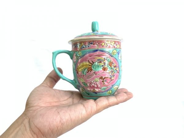 EXTREMELY RARE 130mm OLD NYONYA COVERED TEACUP peranakan utensils Cup Asian Culture