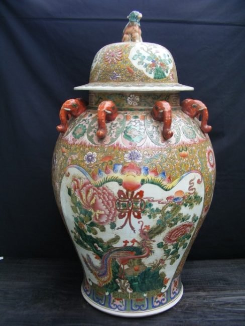 peranakan home decor Phoenix Vase Pottery Covered Pot Ginger Jar art