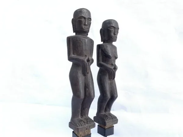 BATAK COUPLE 210mm ARTIFACT Ancestral Facial Sculpture Tribal Fertility Statue Indonesia
