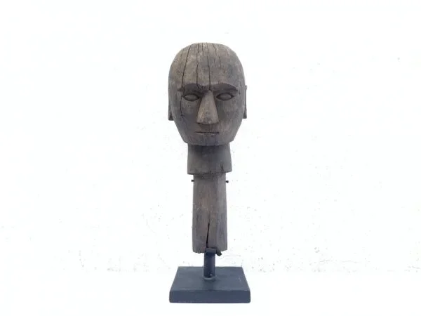ANTIQUE Timor-Leste 400mm Portuguese HEAD SCULPTURE Tribal Statue Human Figure