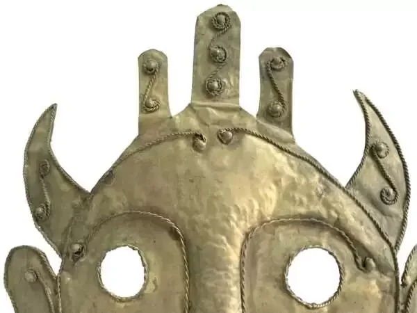 Masque Iban Mask 315mm On Stand Headhunter Borneo Facial Tribal Face Dayak Statue Brass Sculpture