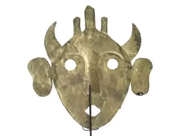 Masque Iban Mask 315mm On Stand Headhunter Borneo Facial Tribal Face Dayak Statue Brass Sculpture