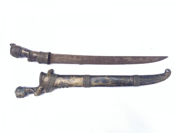 AGED BATAK KNIFE 14.6/370mm BRASS FINISH Figurine Weapon Sword Tribal Dagger