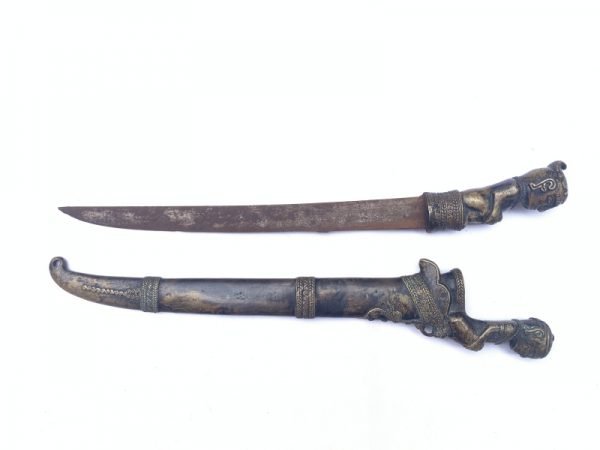 AGED BATAK KNIFE 14.6/370mm BRASS FINISH Figurine Weapon Sword Tribal Dagger