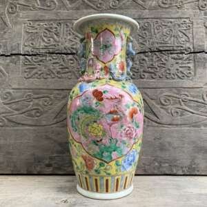 Peranakan Vase Jar Phoenix and Peonies Flower Pot Vase Pottery Feng Shui Baba Nyonya