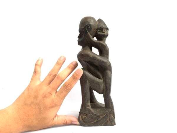 Sculpture 250mm Borneo Figurine Dayak Bahau Human Statue Tribal Figure Father And Child