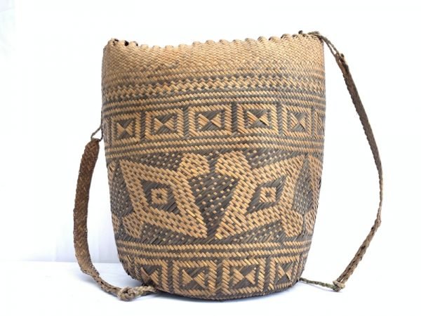AUTHENTIC OLD BASKET 280mm Traditional Borneo Weaving Woven Fiber Art Rattan Bag #4