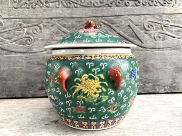 Kamcheng Peranakan 210mm Deep Green Kam Cheng Baba Nyonya Chinese Ceramic Covered Jar Container