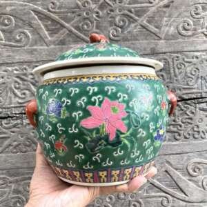 Kamcheng Peranakan 210mm Deep Green Kam Cheng Baba Nyonya Chinese Ceramic Covered Jar Container