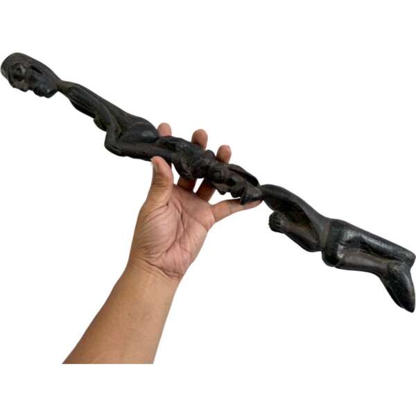 Human Offering Sculpture 520mm Ritual Pole Dayak Bahau Guardian Figure Artifact Antique Effigy Borneo