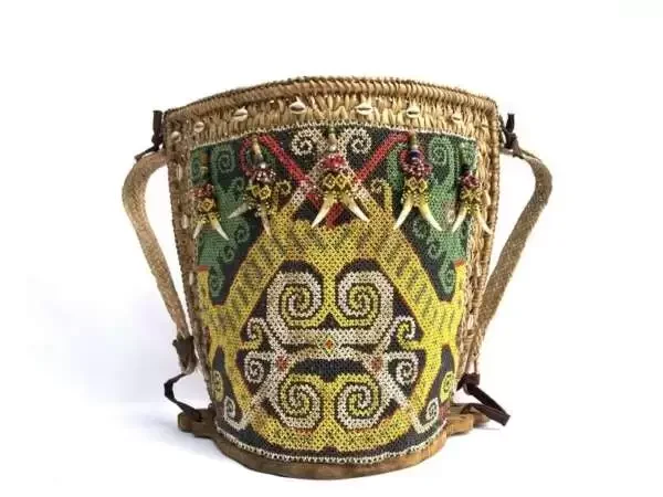 Beads Carrier 350mm Dayak Child Baby Backpack Tribe Tribal Traditional Beaded Fiber Art