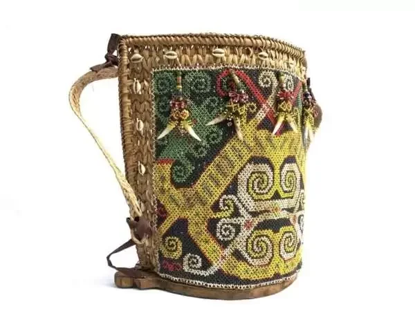 Beads Carrier 350mm Dayak Child Baby Backpack Tribe Tribal Traditional Beaded Fiber Art