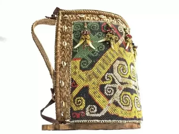 Beads Carrier 350mm Dayak Child Baby Backpack Tribe Tribal Traditional Beaded Fiber Art
