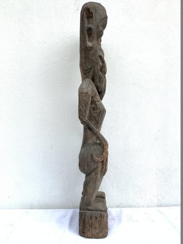 WEATHEREDANCESTRALSTATUEmmLargeDayakFigureSculptureGuardianMythicalAsia
