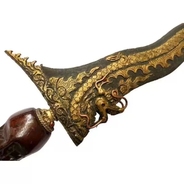 Traditional Asian Dagger 525mm Golden Dragon Keris Naga Nogo Emas Kris Sumatra Weapon Knife Blade Sword Kriss
